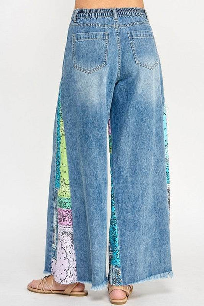 SAGE + FIG Raw Hem Paisley Print Side Wide Leg Jeans - Shop Style & More | Fresh Looks, Everyday Deals & Free Shipping