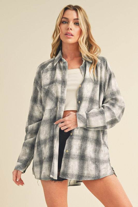 Aemi + Co Washed Plaid Flannel Side Step Hem Shirt - Shop Style & More | Fresh Looks, Everyday Deals & Free Shipping
