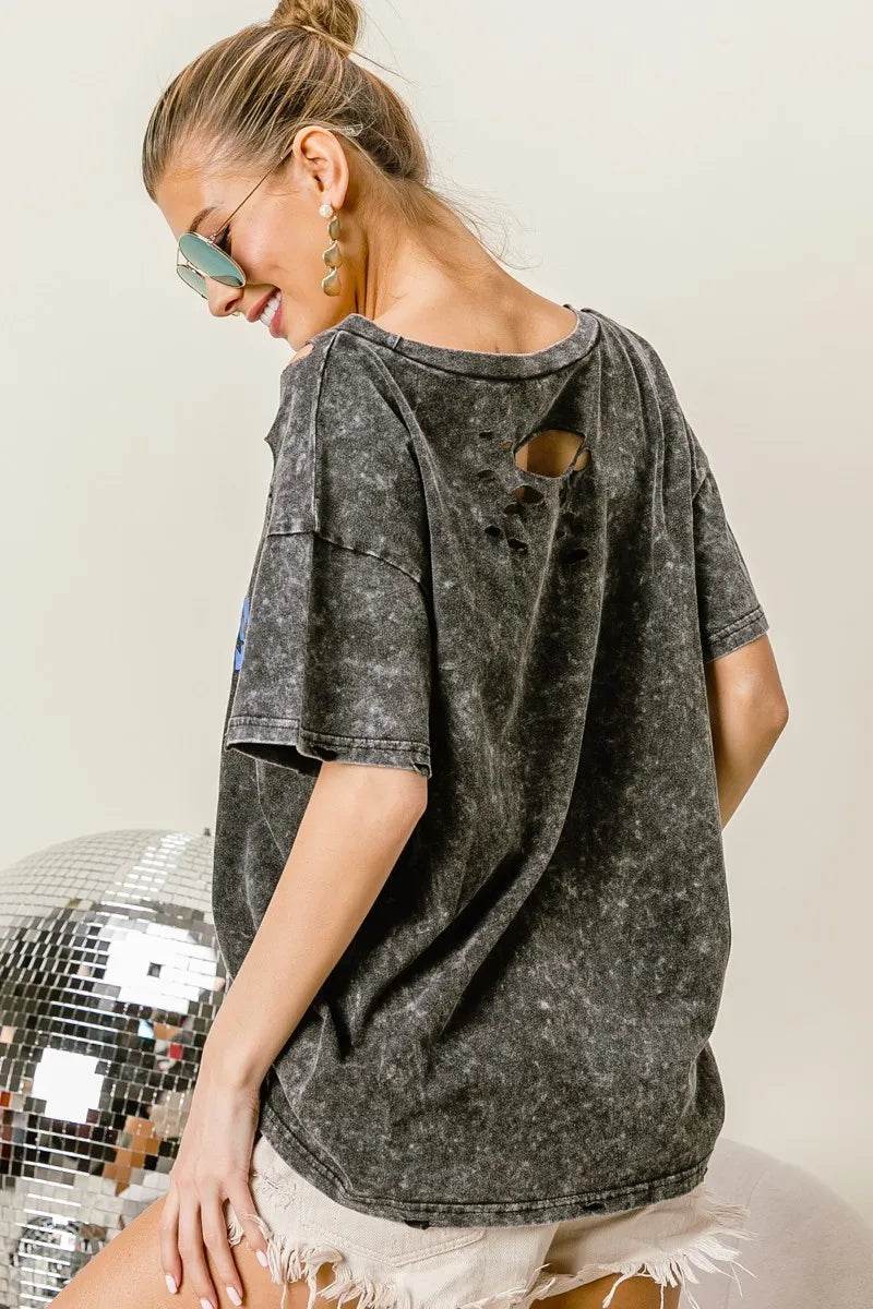 BiBi Laser Cut Mineral Washed Old Glory Lip Print Top - Shop Style & More | Fresh Looks, Everyday Deals & Free Shipping
