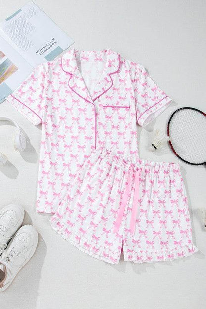 Pink Short Sleeve and Ruffled Shorts Pajama Set - Shop Style & More | Fresh Looks, Everyday Deals & Free Shipping