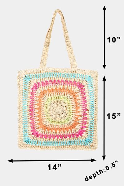 Fame Rainbow Crochet Knit Tote Bag Bags