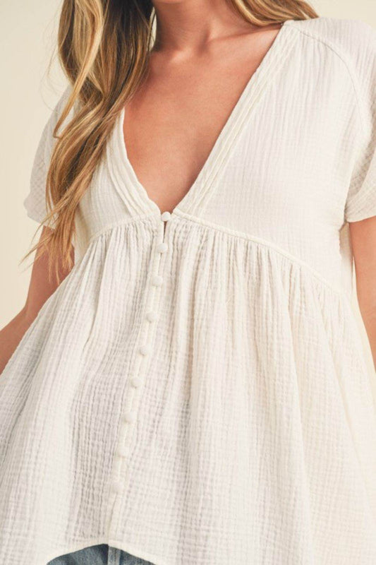 Aemi + Co Tuck Detail V-Neck Short Sleeve Blouse - Shop Style & More | Fresh Looks, Everyday Deals & Free Shipping