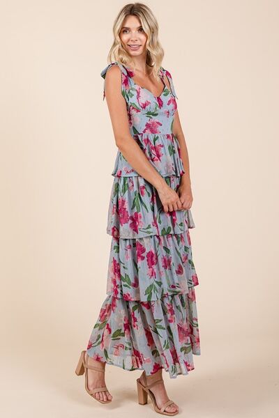 Mittoshop Layered Floral Sweetheart Neck Maxi Dress Casual Dresses