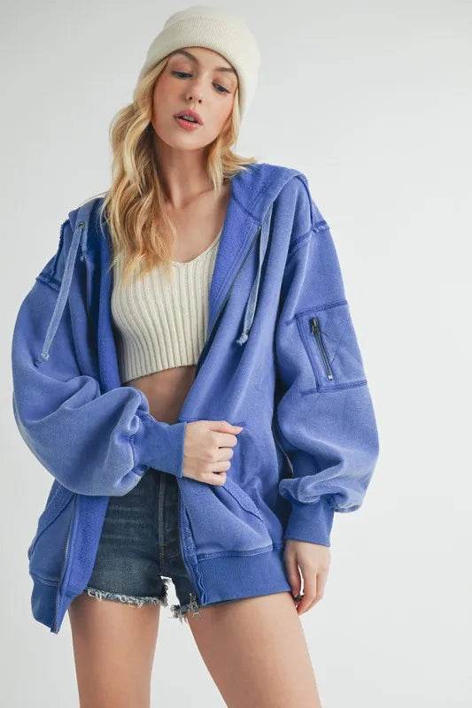 Aemi + Co Exposed Seam Zip Up Drawstring Hooded Jacket - Shop Style & More | Fresh Looks, Everyday Deals & Free Shipping