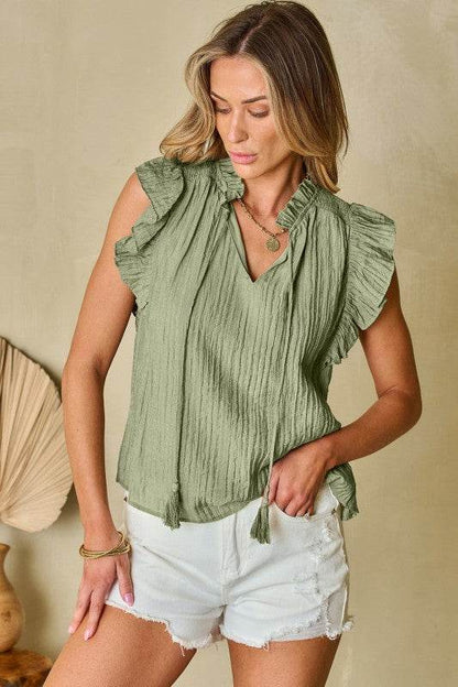 Keira V Neck Flutter Sleeve Textured Blouse - Shop Style & More | Fresh Looks, Everyday Deals & Free Shipping