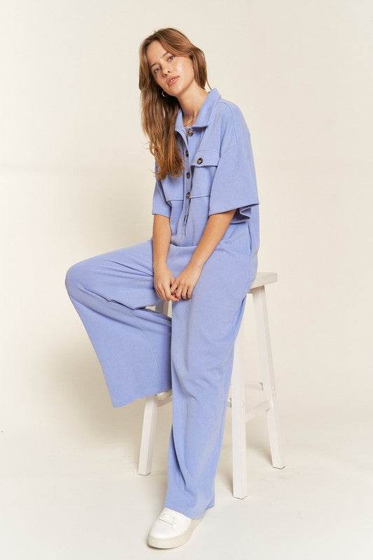 Basic Collar Shirt Wide leg Jumpsuit - Shop Style & More | Fresh Looks, Everyday Deals & Free Shipping