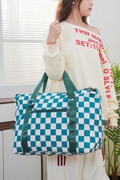 Zenana Checkered Multi-Pocket Travel Bag Turquoise One Size Bags