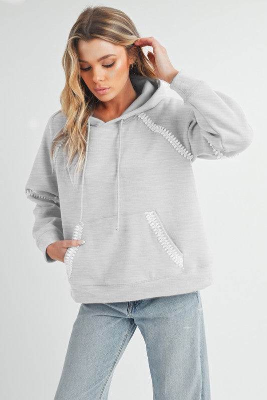 Aemi + Co Lace Detail Drawstring Hoodie with Kangaroo Pocket - Shop Style & More | Fresh Looks, Everyday Deals & Free Shipping