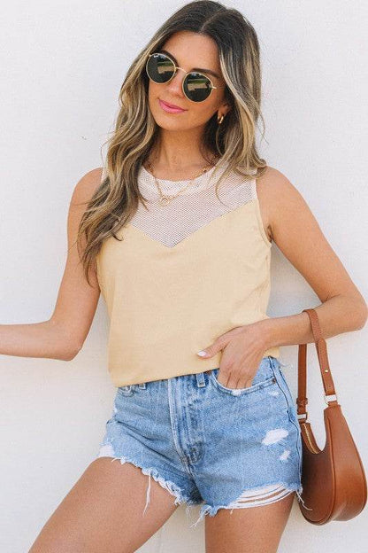 Milena Mesh Patchwork Crew Neck Tank Top - Shop Style & More | Fresh Looks, Everyday Deals & Free Shipping