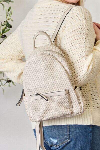 SHOMICO PU Leather Woven Backpack BEIGE One Size Bags