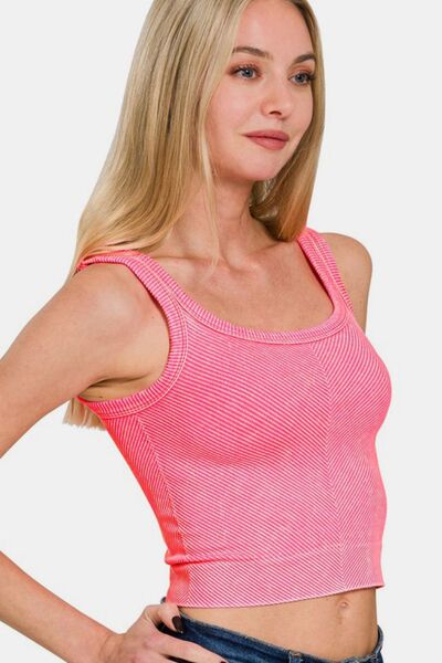 Zenana Washed Ribbed Scoop Neck Wide Strap Tank Top - Femme & Flirty