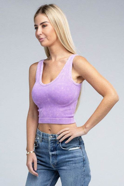 2-Way Neckline Washed Ribbed Cropped Tank Top - Shop Style & More | Fresh Looks, Everyday Deals & Free Shipping