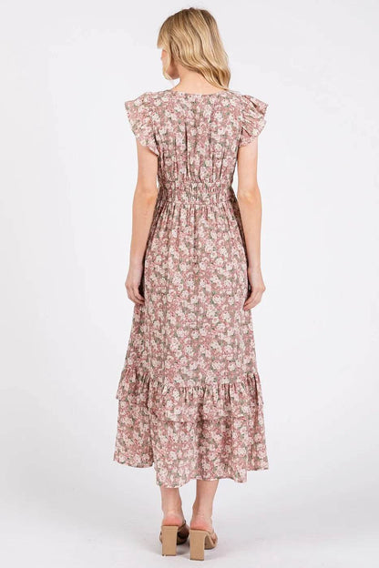 Mittoshop Flower Print Ruffle Cap Sleeve V-neck Midi Dress - Shop Style & More | Fresh Looks, Everyday Deals & Free Shipping