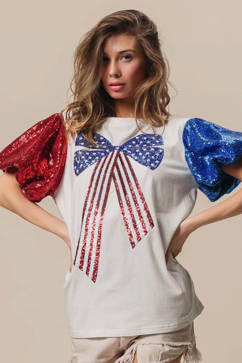 BiBi Sequin American Flag Bow Top - Shop Style & More | Fresh Looks, Everyday Deals & Free Shipping