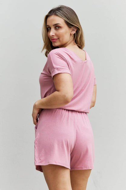 Zenana Chilled Out Full Size Short Sleeve Romper in Light Carnation Pink - Shop Style & More | Fresh Looks, Everyday Deals & Free Shipping