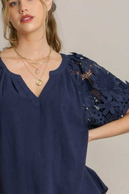 Umgee Full Size French Terry Boxy Cut Top with 3D Floral Sleeve Plus Size - Shop Style & More | Fresh Looks, Everyday Deals & Free Shipping