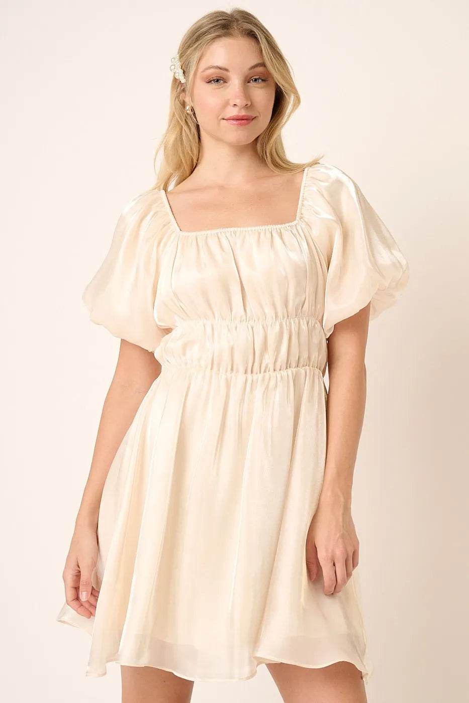 Mittoshop Metallic Organza Fabric Balloon Sleeve Mini Dress - Shop Style & More | Fresh Looks, Everyday Deals & Free Shipping