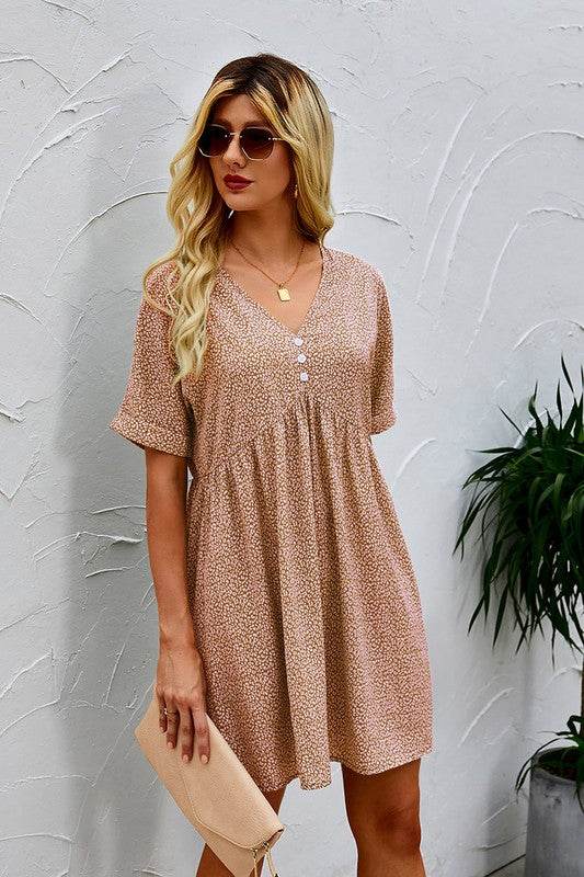 Button V Neck Short Sleeve Tunic Short Dress - Shop Style & More | Fresh Looks, Everyday Deals & Free Shipping