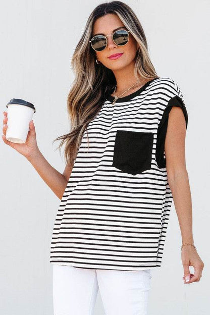 Marie Stripe Chest Pocket Tank Top - Shop Style & More | Fresh Looks, Everyday Deals & Free Shipping