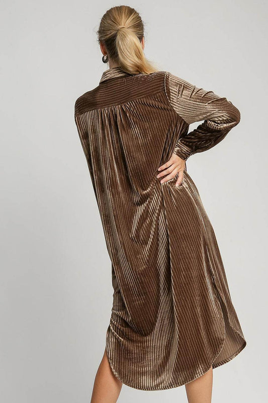 Umgee Button Down Shirt Dress with Texture and Curved Hem - Shop Style & More | Fresh Looks, Everyday Deals & Free Shipping