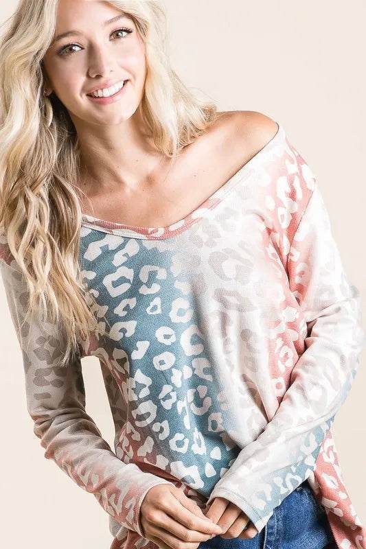 BiBi Gradation Leopard Print Textured Knit Top - Shop Style & More | Fresh Looks, Everyday Deals & Free Shipping