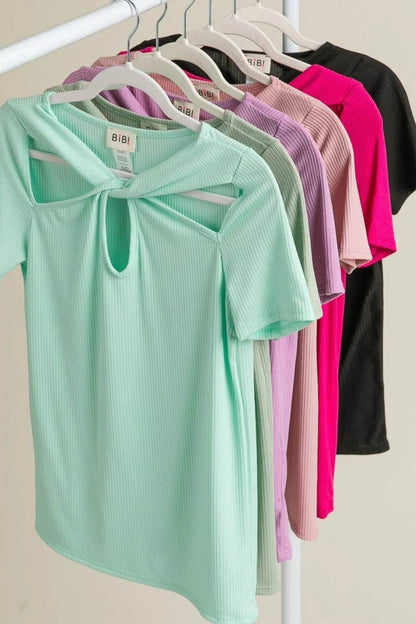 BiBi Rib Knit with Cut Out and Front Twist Detailed Top - Shop Style & More | Fresh Looks, Everyday Deals & Free Shipping