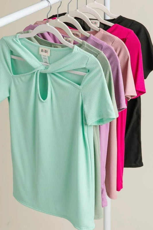 BiBi Rib Knit with Cut Out and Front Twist Detailed Top - Shop Style & More | Fresh Looks, Everyday Deals & Free Shipping