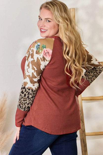 Hailey & Co Full Size Leopard Waffle-Knit Blouse - Shop Style & More | Fresh Looks, Everyday Deals & Free Shipping