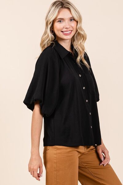 Mittoshop Airflow Short Bubble Sleeve Button Down Shirt Blouses