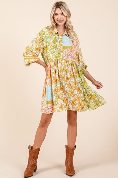 Mittoshop Floral Button Detail Long Sleeve Shirt Dress Casual Dresses