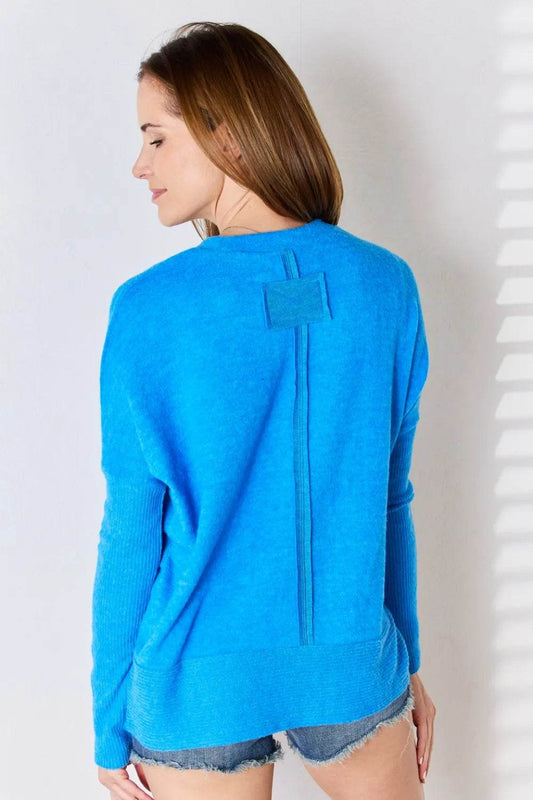 Zenana Ribbed Trim Round Neck Long Sleeve Top - Shop Style & More | Fresh Looks, Everyday Deals & Free Shipping
