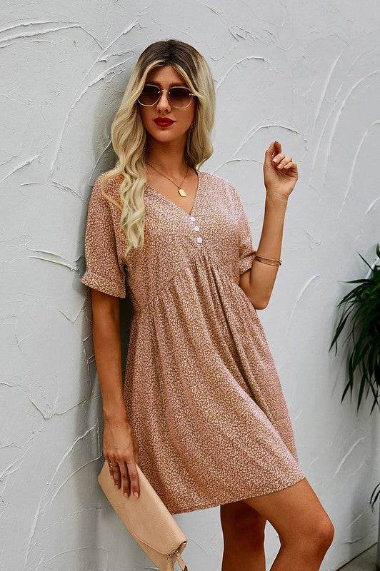 Button V Neck Short Sleeve Tunic Short Dress - Shop Style & More | Fresh Looks, Everyday Deals & Free Shipping