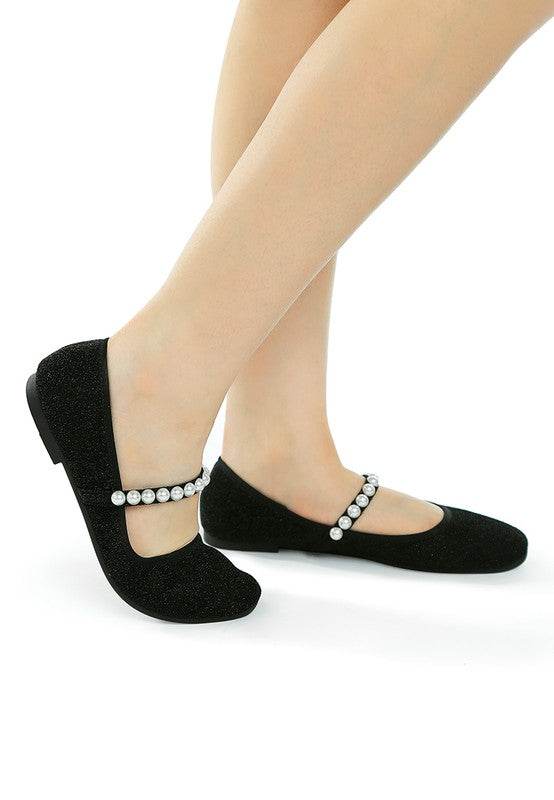 Corphee Pearl Strapped Glitter Ballerinas - Shop Style & More | Fresh Looks, Everyday Deals & Free Shipping