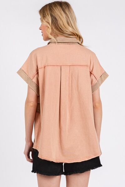 Mittoshop Mineral Washed Half Button Polo Top Blouses