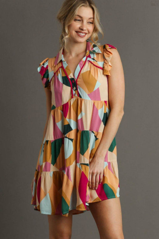 Umgee Full Size Button Detail Ruffle Sleeve Mini Dress Plus Size - Shop Style & More | Fresh Looks, Everyday Deals & Free Shipping