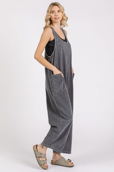 Mittoshop Scoop Neck Wide Leg Overalls Jumpsuits