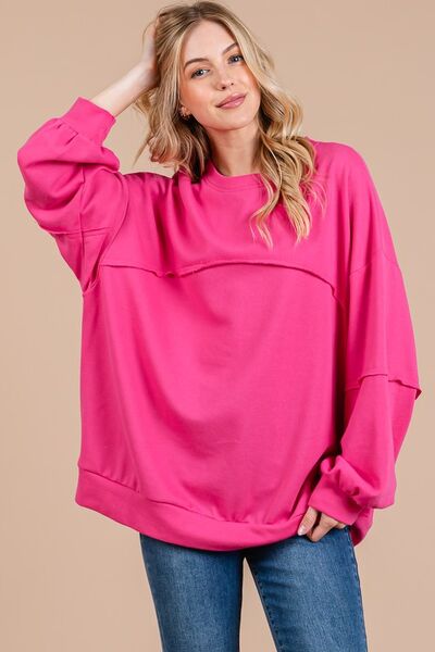 Ces Femme Exposed Seam Long Sleeve Sweatshirt Fuchisa Hoodies & Sweaters