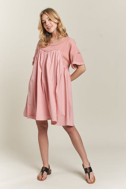 ADORA Round Neck Half Sleeve Babydoll Dress Casual Dresses