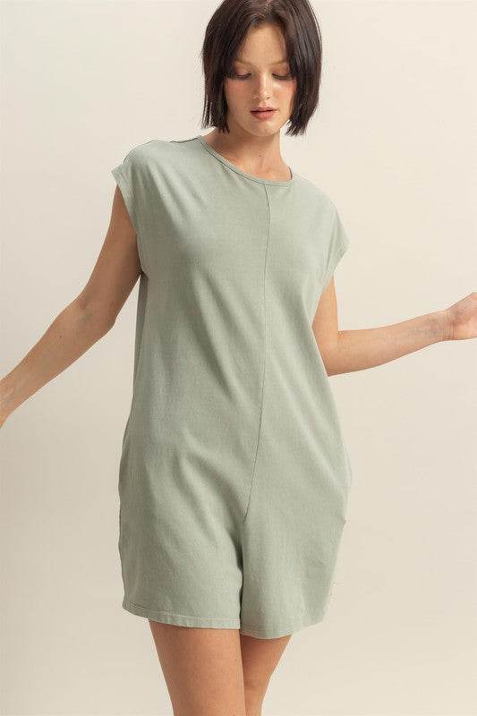 HYFVE Round Neck Cap Sleeve Relaxed Fit Breezy Romper - Shop Style & More | Fresh Looks, Everyday Deals & Free Shipping