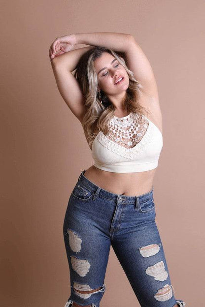 Plus Size Crochet Lace High Neck Bralette - Shop Style & More | Fresh Looks, Everyday Deals & Free Shipping