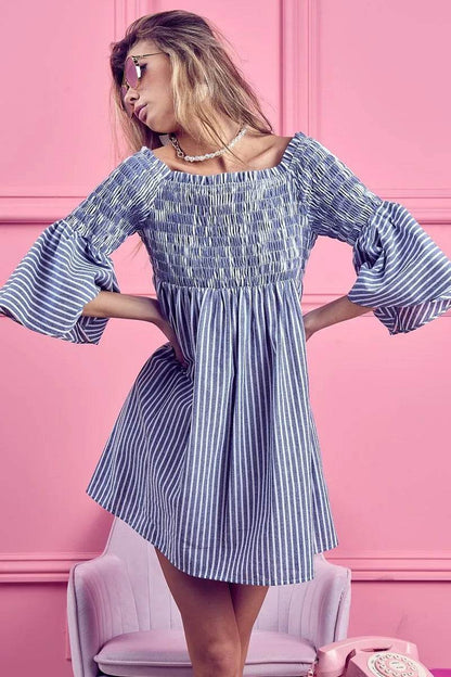 BiBi Smocked Off Shoulder Striped Dress - Shop Style & More | Fresh Looks, Everyday Deals & Free Shipping
