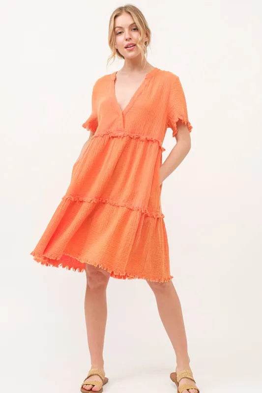And The Why Washed Frayed Detail Tiered Dress - Shop Style & More | Fresh Looks, Everyday Deals & Free Shipping