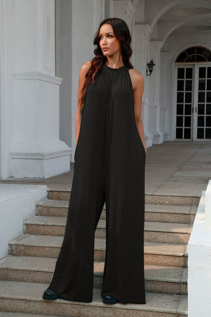 Double Take Full Size Tie Back Cutout Sleeveless Jumpsuit - Shop Style & More | Fresh Looks, Everyday Deals & Free Shipping