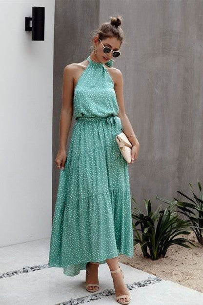 Tie Back Polka Dot Ruffle Hem Halter Dress - Shop Style & More | Fresh Looks, Everyday Deals & Free Shipping
