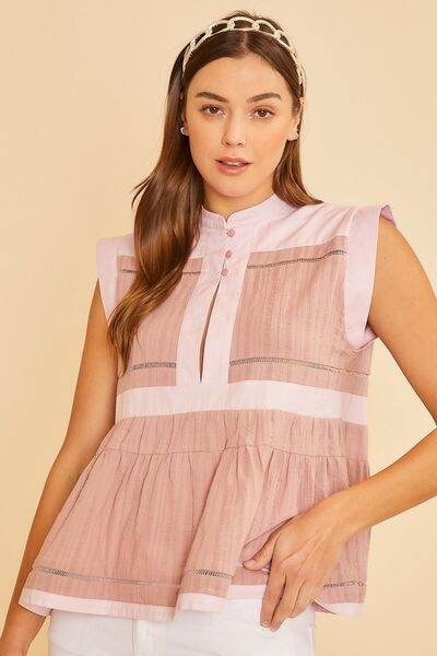 Annie Wear Contrast Trim Peplum Button Detail Blouse - Shop Style & More | Fresh Looks, Everyday Deals & Free Shipping