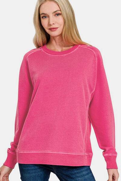 Zenana Full Size Pigment Dyed French Terry Sweatshirt - Shop Style & More | Fresh Looks, Everyday Deals & Free Shipping