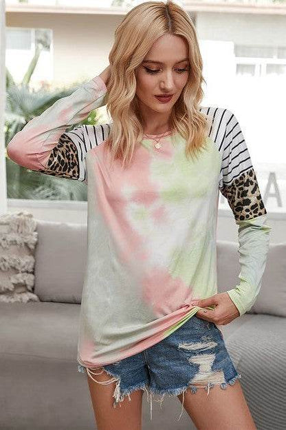 Crew Neck Patchwork Tie Dye Fit Loose Shirt - Shop Style & More | Fresh Looks, Everyday Deals & Free Shipping
