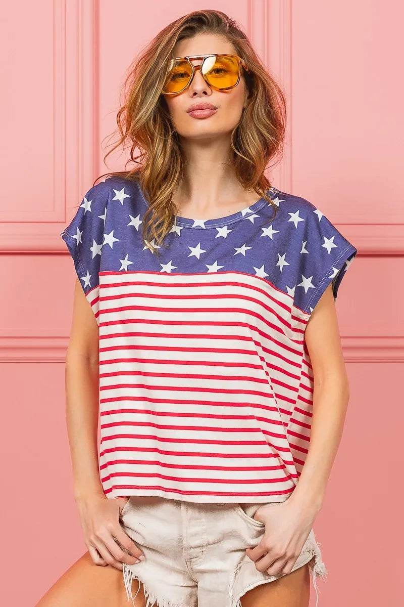 BiBi Star Rpinted with Stripe Combo Top - Shop Style & More | Fresh Looks, Everyday Deals & Free Shipping