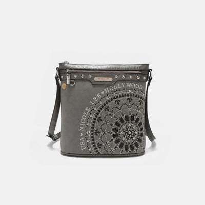 Nicole Lee USA Metallic Stitching Embroidery Inlaid Rhinestone Crossbody Bag Gray One Size Bags