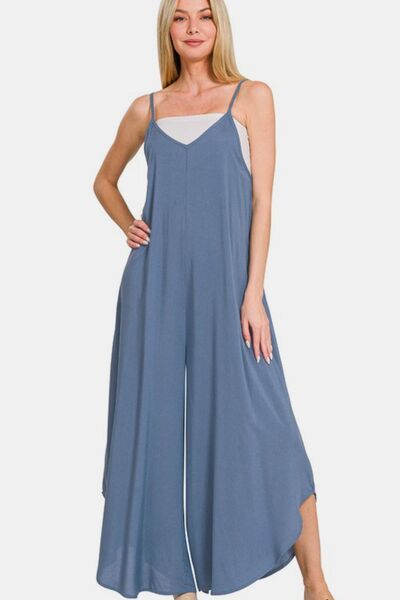 Zenana Wide Leg Overalls with Pockets - Spaghetti Strap Design Jumpsuits